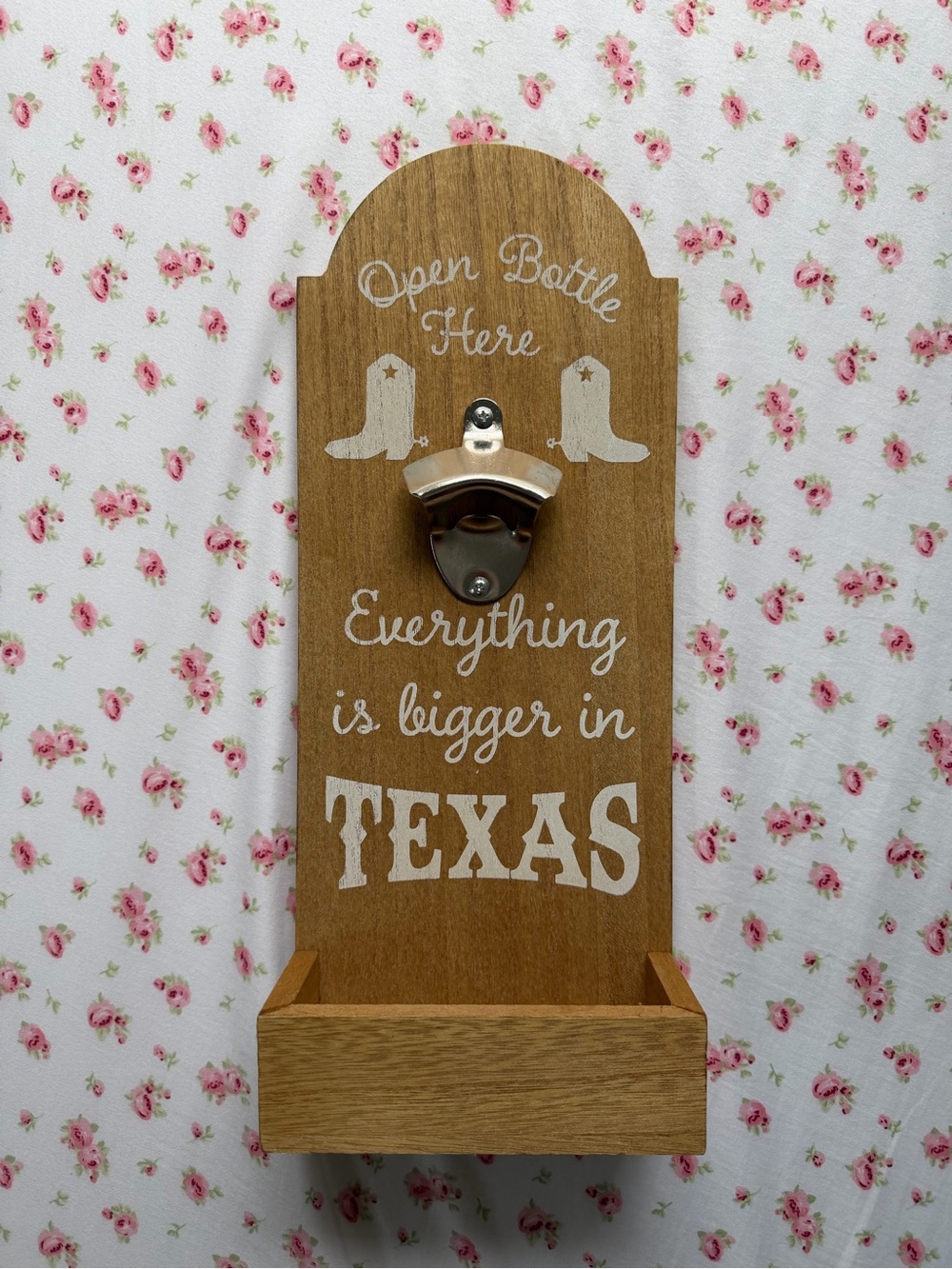 Everything Is Bigger in Texas Wall-Mounted Bottle Opener - White on Wood